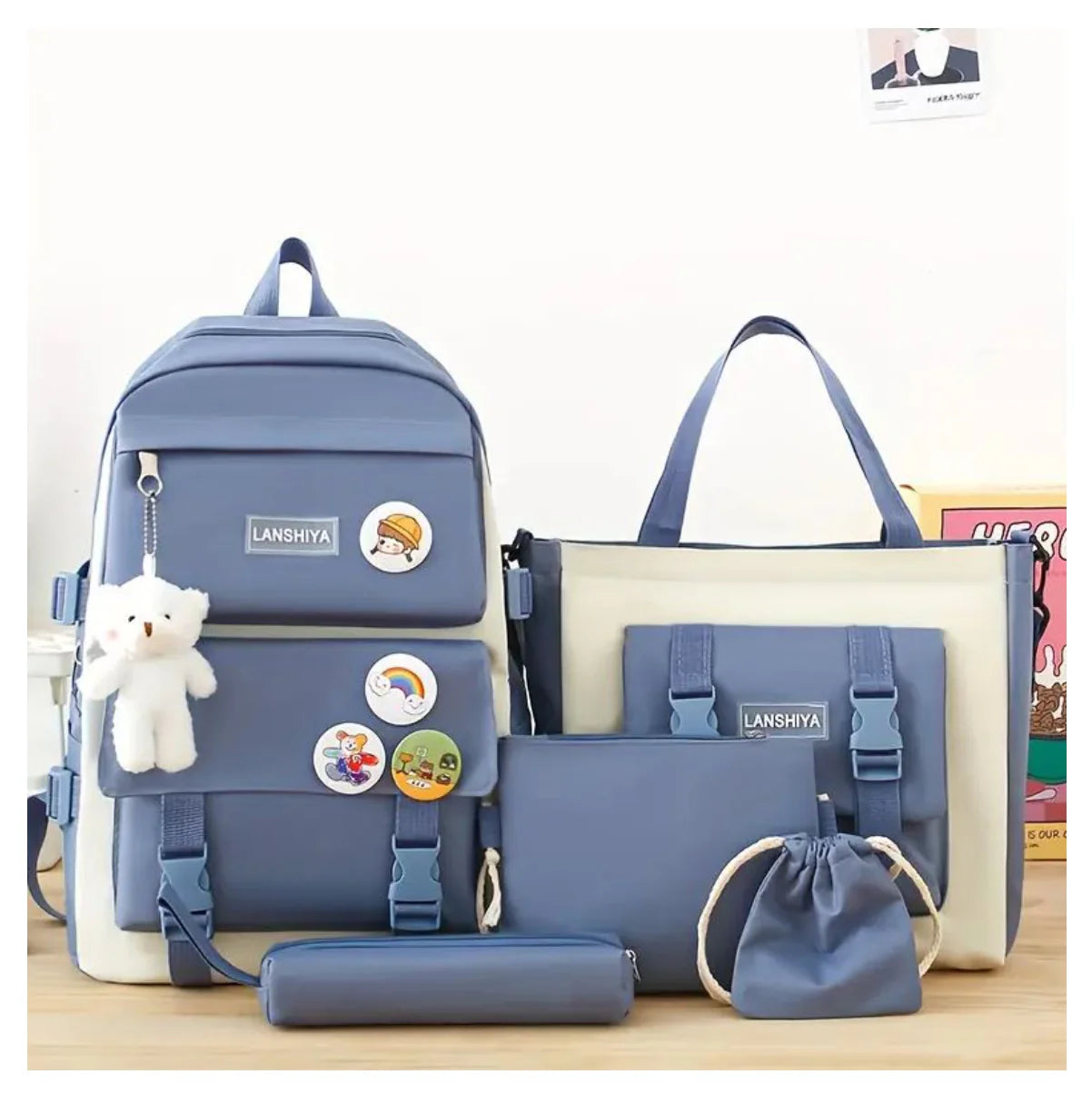 Kit Mochila Escolar 5 en 1 con Bolso de Mano y Estuche