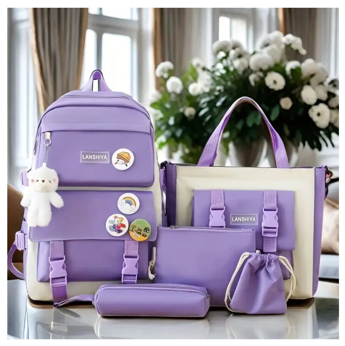 Kit Mochila Escolar 5 en 1 con Bolso de Mano y Estuche