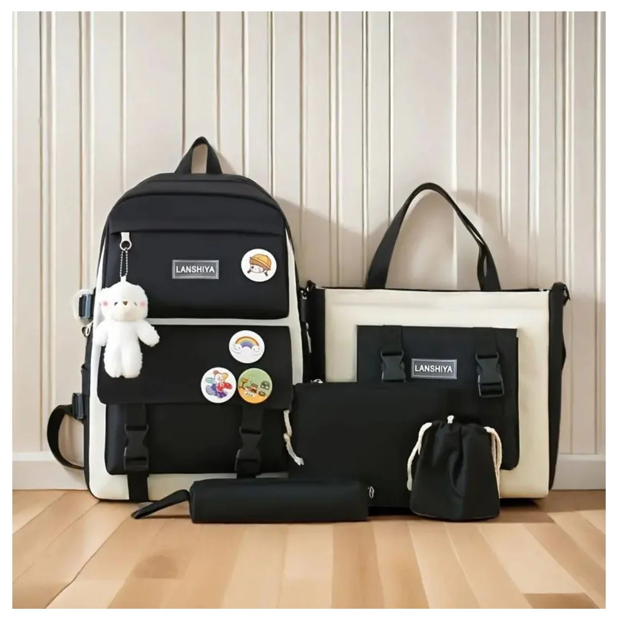 Kit Mochila Escolar 5 en 1 con Bolso de Mano y Estuche