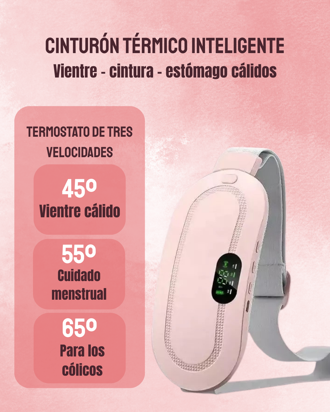 Cinturón térmico masajeador para cólicos menstruales con vibración y calor