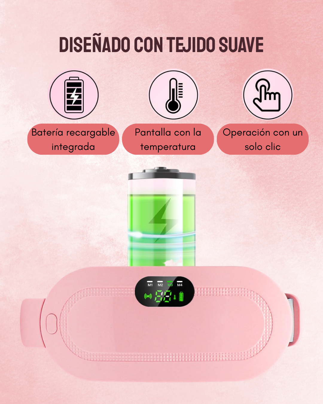 Cinturón térmico masajeador para cólicos menstruales con vibración y calor