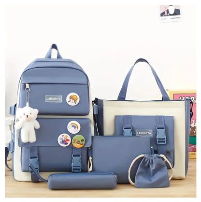Kit Mochila Escolar 5 en 1 con Bolso de Mano y Estuche